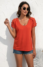 Women's Casual Lace Stitched V-Neck Pullover Short Sleeve Tops