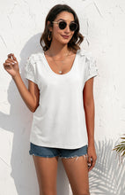 Women's Casual Lace Stitched V-Neck Pullover Short Sleeve Tops