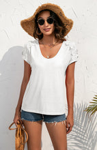 Women's Casual Lace Stitched V-Neck Pullover Short Sleeve Tops