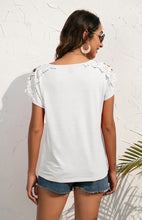 Women's Casual Lace Stitched V-Neck Pullover Short Sleeve Tops