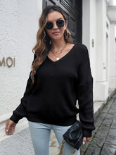 Women's V-neck loose shoulder long sleeve sweater