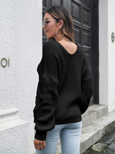 Women's V-neck loose shoulder long sleeve sweater