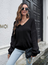 Women's V-neck loose shoulder long sleeve sweater