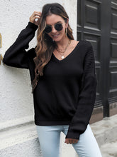 Women's V-neck loose shoulder long sleeve sweater