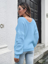 Women's V-neck loose shoulder long sleeve sweater