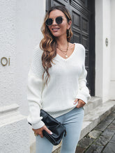 Women's V-neck loose shoulder long sleeve sweater