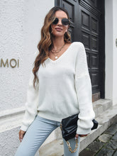 Women's V-neck loose shoulder long sleeve sweater