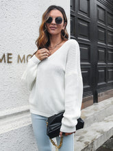 Women's V-neck loose shoulder long sleeve sweater