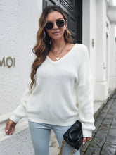 Women's V-neck loose shoulder long sleeve sweater