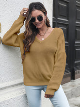 Women's V-neck loose shoulder long sleeve sweater