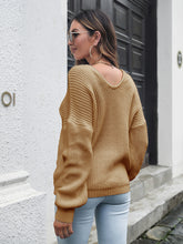 Women's V-neck loose shoulder long sleeve sweater