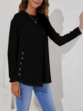 Round Neck Women's Casual Simple Button Long Sleeve T-Shirt