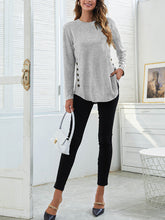 Round Neck Women's Casual Simple Button Long Sleeve T-Shirt