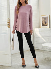 Round Neck Women's Casual Simple Button Long Sleeve T-Shirt