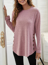 Round Neck Women's Casual Simple Button Long Sleeve T-Shirt