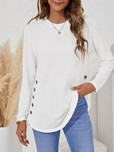 Round Neck Women's Casual Simple Button Long Sleeve T-Shirt