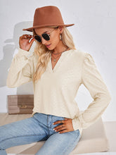 V Neck Jacquard Long Sleeve Loose T-Shirt Top Ladies