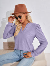 V Neck Jacquard Long Sleeve Loose T-Shirt Top Ladies