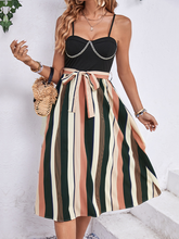 Women's striped patchwork suspender dress