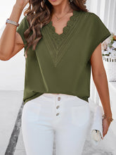 Women's casual solid color V-neck short-sleeved shirt