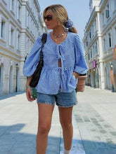 New Sweet Casual Strappy Round Neck Puff Sleeve Versatile Shirt