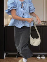 New Sweet Casual Strappy Round Neck Puff Sleeve Versatile Shirt