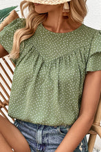 Printed Round Neck Puff Sleeve Blouse