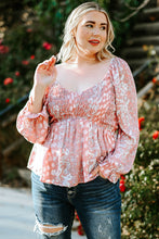 Plus Size Floral Smocked Flounce Sleeve Blouse