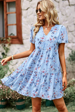 Floral Notched Flutter Sleeve Mini Dress