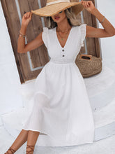 Decorative Button V-Neck Butterfly Sleeve Dress