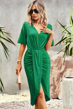 Surplice Neck Dropped Shoulder Ruched Dress