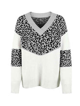 Leopard V-Neck Dropped Shoulder Sweater