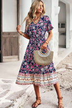 Drawstring V-Neck Short Sleeve Midi Dress