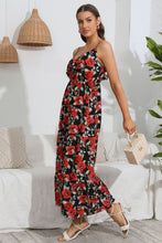 Rose Print Spaghetti Strap Sweetheart Neck Dress