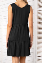 Decorative Button Scoop Neck Sleeveless Tiered Dress