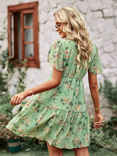 Women's temperament rural fashion V-neck printed skirt dress