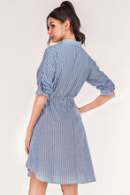 Full Size Striped Quarter-Button Roll-Tab Sleeve Shirt Dress