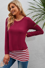 Full Size Striped Faux Layered Long Sleeve Top