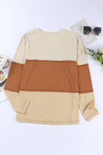 Buttoned Color Block Long Sleeve Top