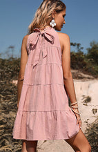 Women's Fashion Loose Solid Color Halter Cotton Linen Dress