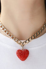 Rhinestone Heart Pendant Curb Chain Necklace