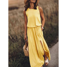 Women's Round Neck Sleeveless Dress Slit Multicolor Solid Color Long Dress