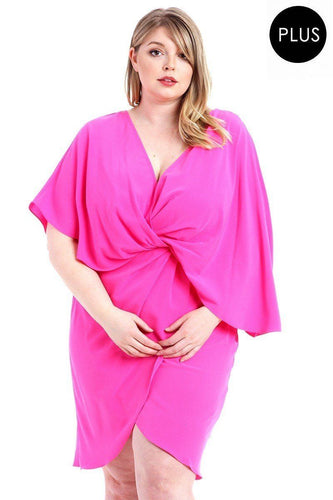 Plus Size Woven Stretch Mini Dress with Twist Wrap Waist