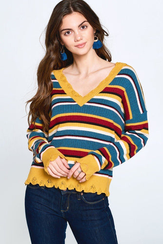 Variegated Multi-Colored Striped Knit Sweater