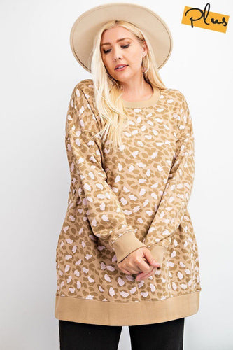 Leopard Print Oversized Terry Knit Mini Dress