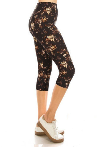 Printed High Waisted Capri Leggings with Elastic Waistband