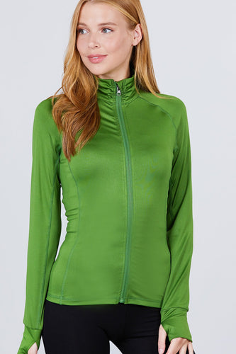 Workout Track Jacket Avocado Green Spandex Blend Sizes S-L