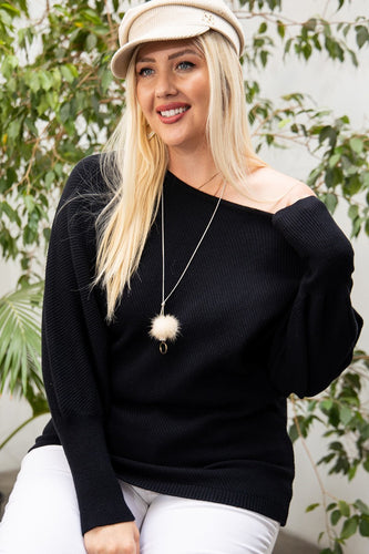 Round Neck Long Sleeve Solid Color Sweater