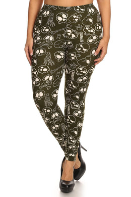 Skulls And Bones Graphic Printed Knit Legging With Elastic Waist Detail. High Waist Fit.