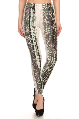 High Waisted Snake Scales Printed Leggings with Elastic Waistband, Fitted Style